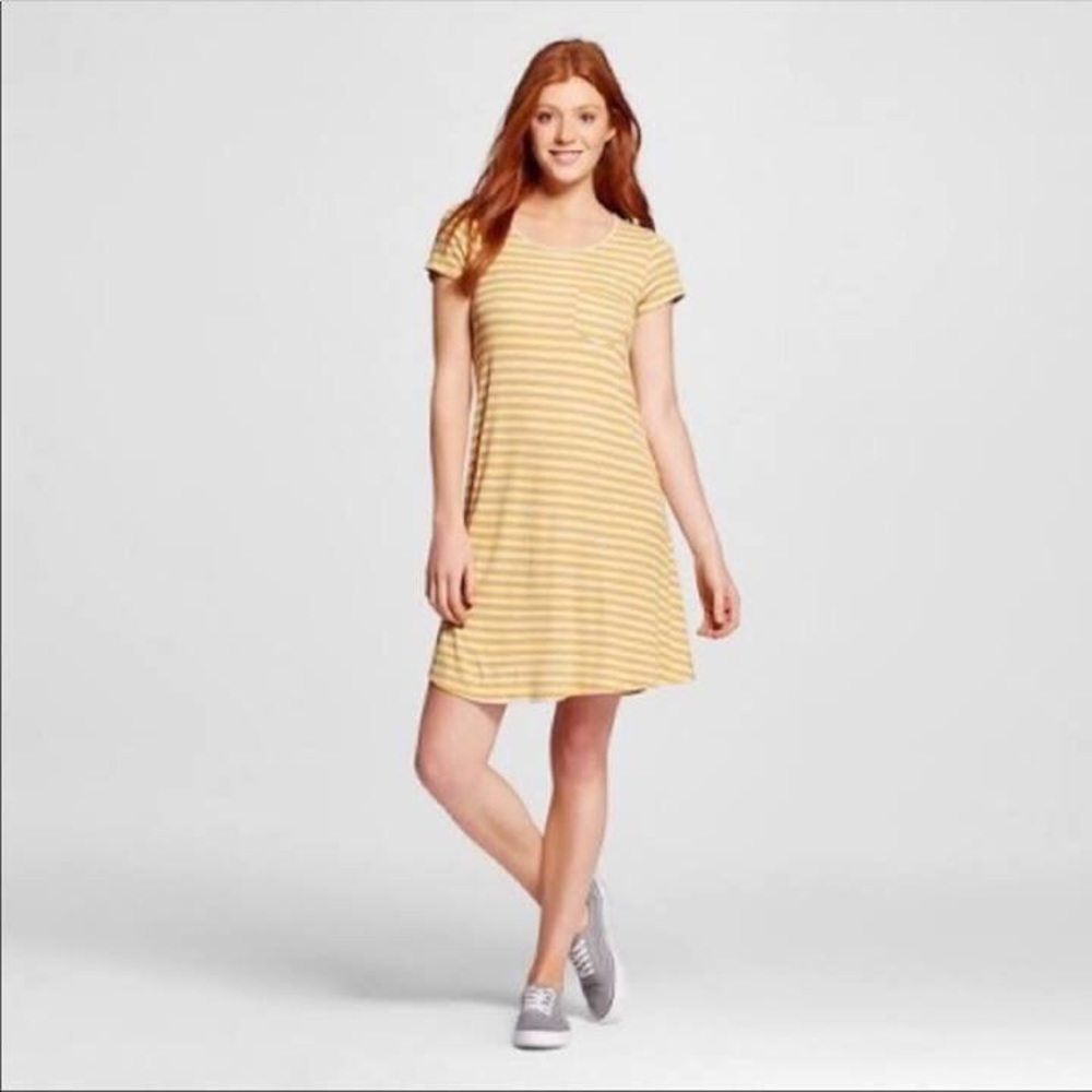 Mossimo Supply Co. Yellow Striped Tee Shirt Dress
